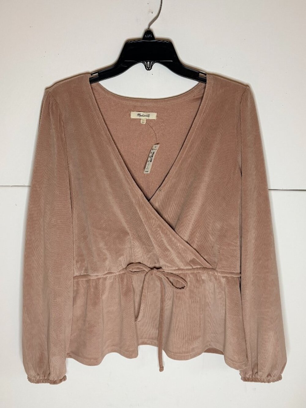 NWT Madewell Woman Mauve Pink Soft Corduroy Tie Faux-Wrap Blouse/Top - SIZE XL